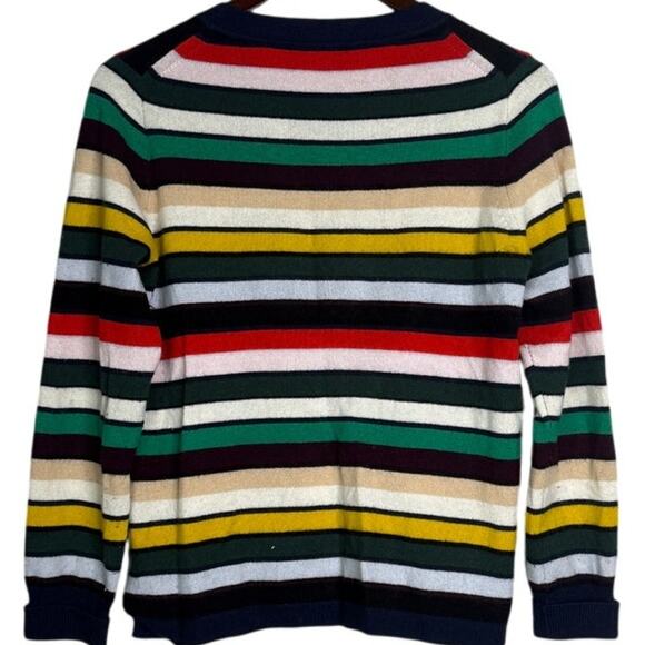 J. Crew Cashmere Striped Long Sleeve Crew Neck Sweater Cardigan M Red Green Blue - Picture 14 of 15